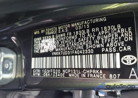 2015 Toyota Yaris L z USA, uszkodzony, nr VIN VNKKTUD31FA042330